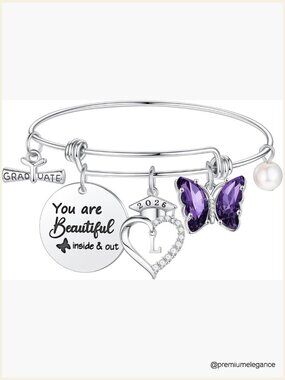 Graduation Gift Bracelet with Butterfly & Initial Charm 2026